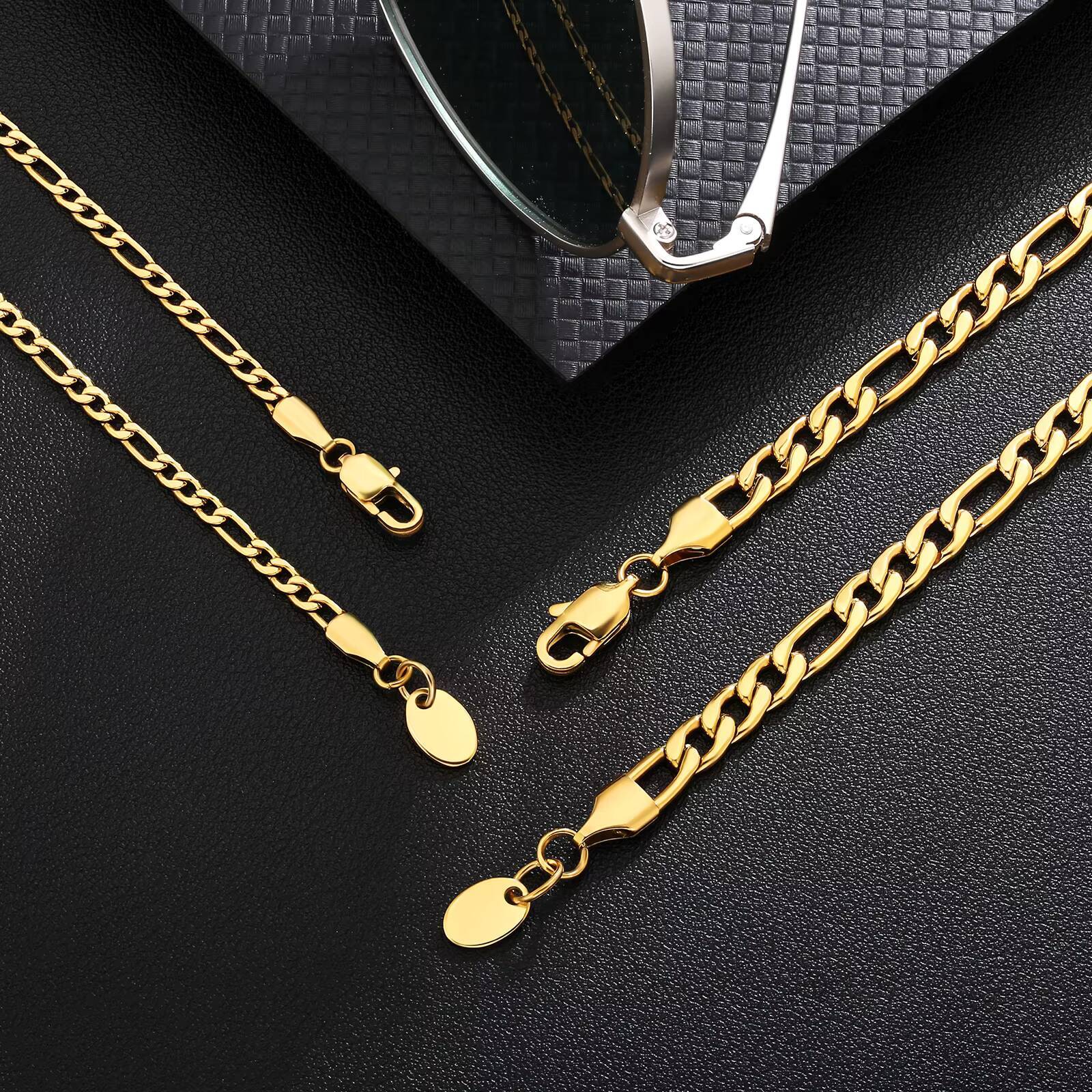 KRKC New Arrival Fashion Jewelry 3mm 5mm 18K Gold Plated Link Sterling SilverFigaro Rope Cuban Chain Necklace Mens Chains