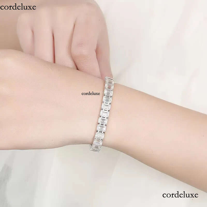Custom Emerald Cut Moissanite Jewelry Sterling Sier Tennis Bracelets With Rectangle Full Dia Zirconia Women Jewellery 9f