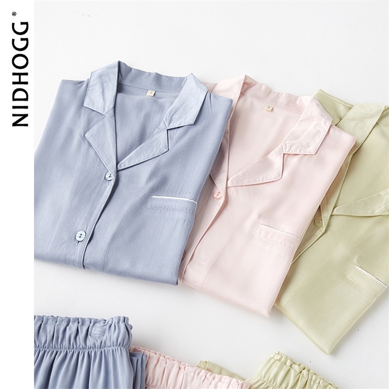 Women's Sleepwear Couple's Satin Solid Color Pajamas Turn-down Collar Long-Sleeved Pajama Set Autumn Pocket 2 Piece Sleepwear Home Pijama Mu