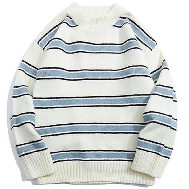 Men's Sweaters Striped Harajuku Oversized Sweater Autumn Japanese Style Round Neck Spliced Color Loose Couples Hip Hop Knitted Sweater 220906