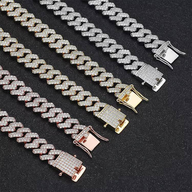 JWY Customized Trend Mens Iced Out Gold and Silver Plated Brass Miami Cuban Chains Necklace New Arrival with Moissanite for Parties