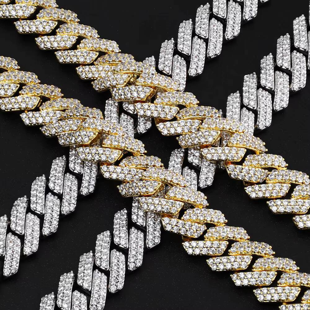 Hip Hop Jewelry Men Necklace Gold Plated Diamond Moissanite Miami Cuban Link Chain Iced Out Chain