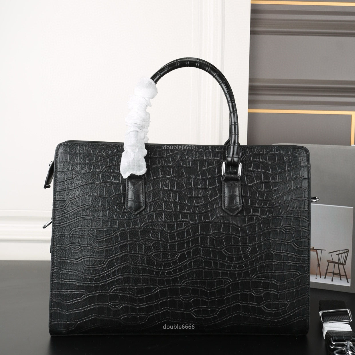 7A Quality Designer Men's Crocodile Pattern Briefcase Luxury Genuine Leather Handbag Fashion Women's Shoulder Bag Business Travel Bag daily commuter messenger bag