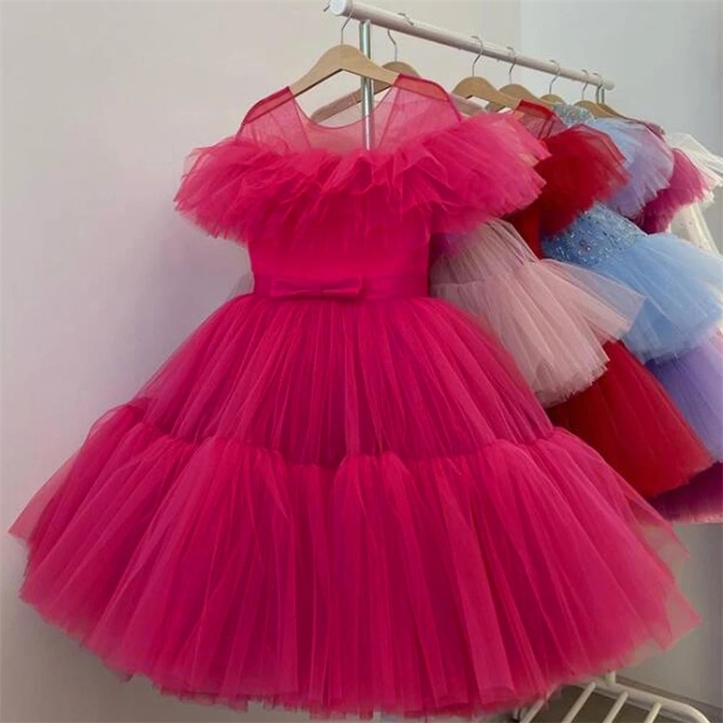 Fluffy Girls Red Party Dresses 3-10 Years Birthday Gala Princess Children Gown Formal Girl Wedding Prom Dress Bridemaid Vestidos 250107