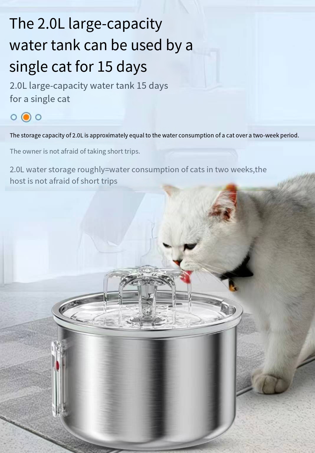 2L Stainless Steel Cat Drinker Dog Drinking Bowl Auto Pet Drinker Bowl Cat Water Fountain 5V USB Powered