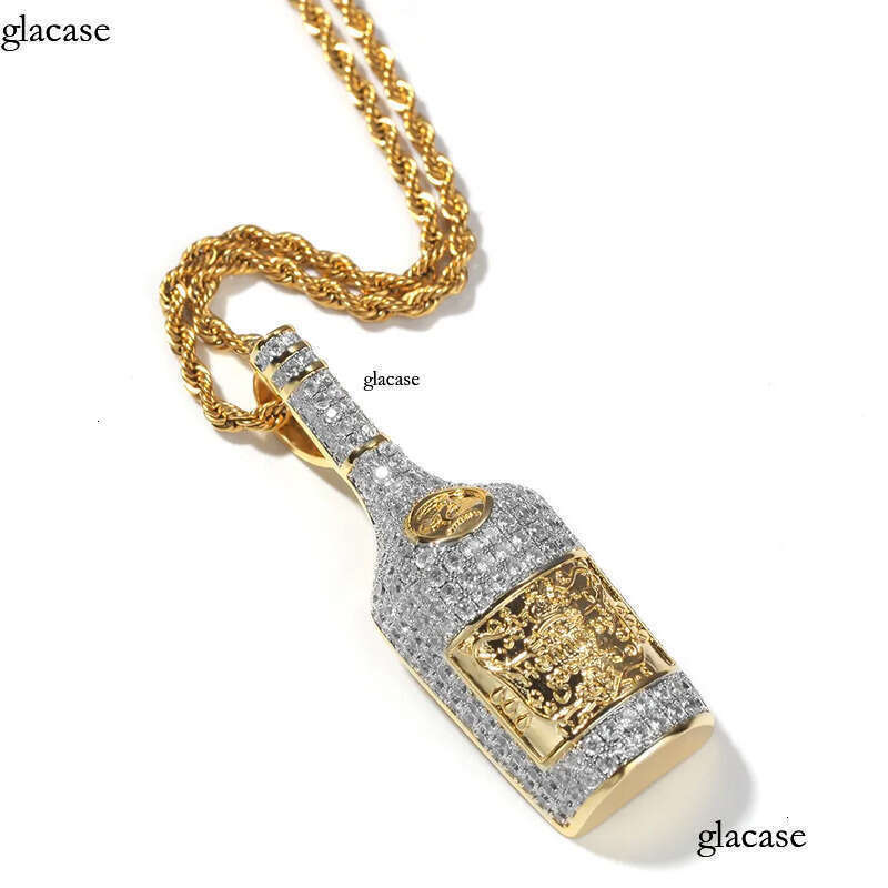 Hip Hop Wine Bottle Pendant Necklace TopBling 5A Zircon Bar Pua Rap Mens Jewelry