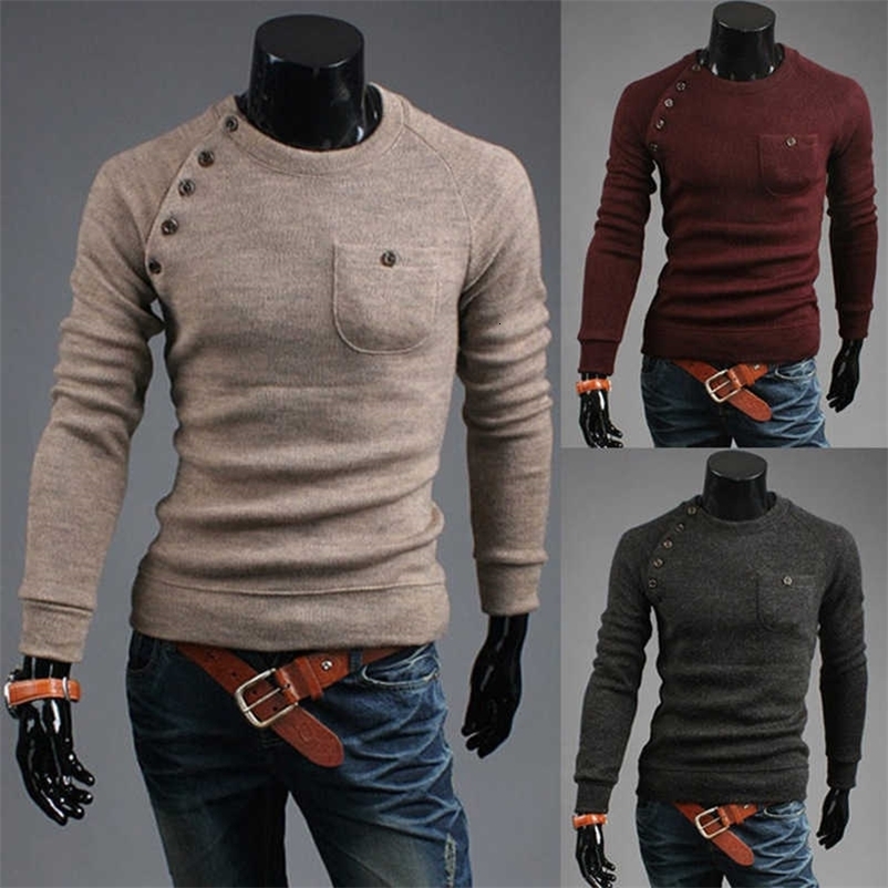 ZOGAA Mens Sweaters Casual O-Neck Pullover Knitwear with Pocket Clothes Autumn Solid Slim Pull Homme Cashmere Thin Sweater Tops 210929