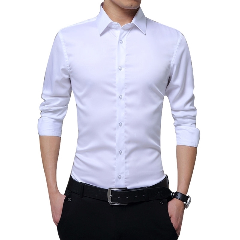 Men's Casual Shirts Men Long Sleeve Shirts Slim Fit Solid Business Formal Shirts for Autumn FS99 230314