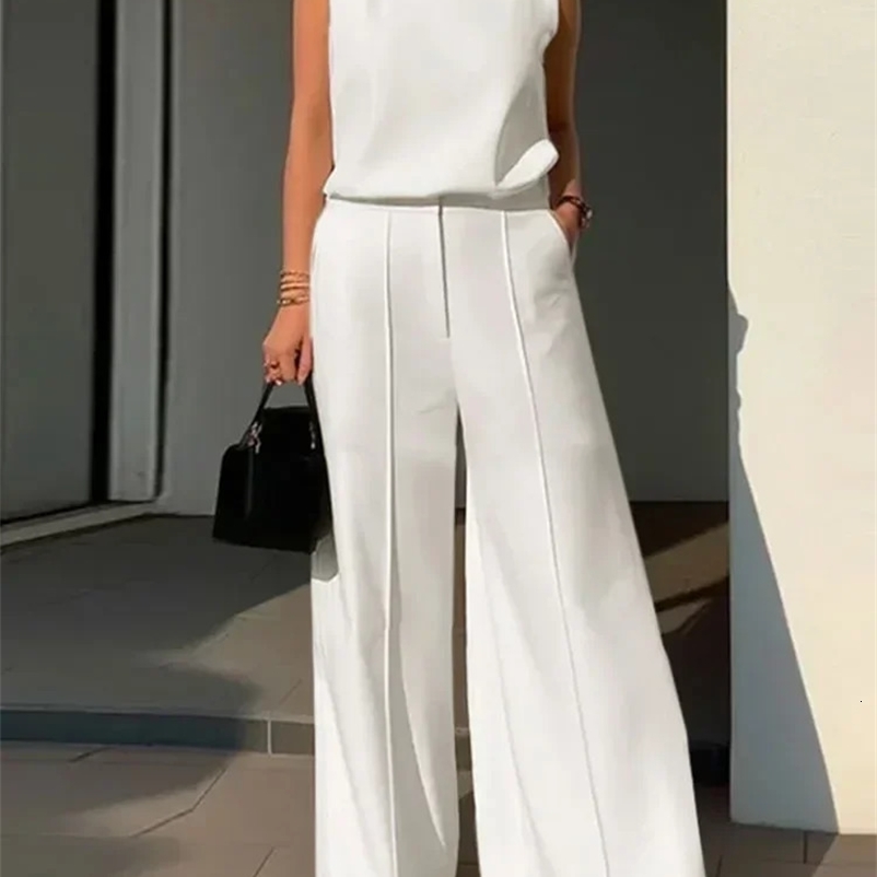 Elegant Womens Sets ZANZEA Woman 2-Piece Trouser Suits Fashion 2pcs Outfits Tank Top and Wide Leg Pant Suits Oversize 241217