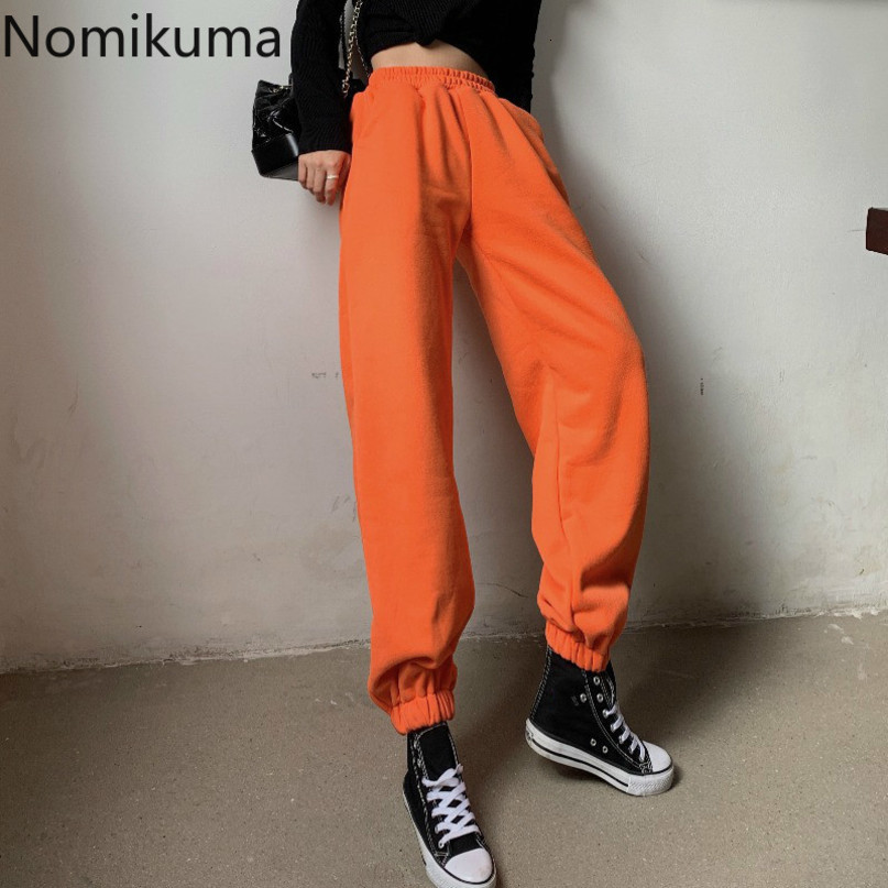 Nomikuma Autumn Winter Fleece Thick Harem Sweatpants Causal Stretch High Waist Long Trousers Korean Solid Women Pants 6D485 210427