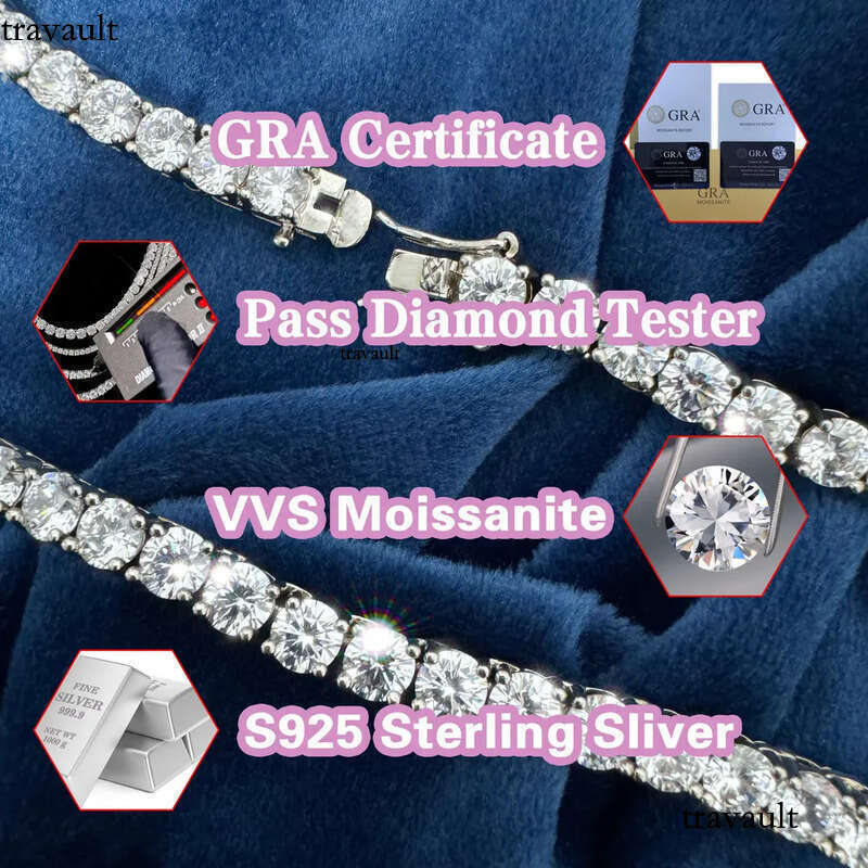 3mm 4mm 5mm in Stock Necklace Sterling Sier Bracelet VVS Moissanite Tennis Chain