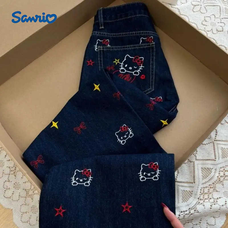 Sanrio Hello Kitty Girl Jeans Loose WideLeg Pants Spring and Autumn New Style Fashion Hot Student MidHigh Waist Casual Pants L250925