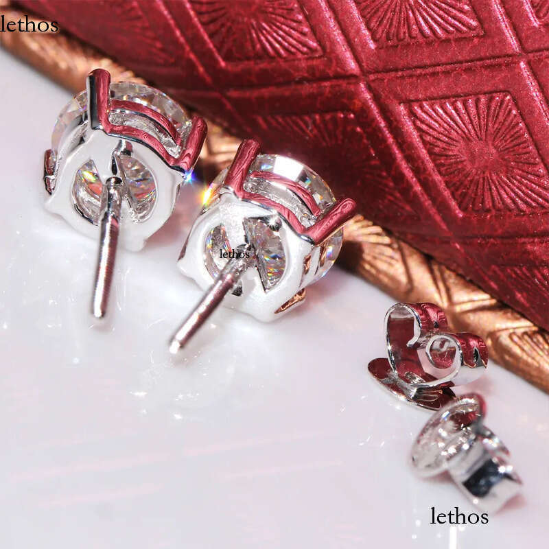 Real Sterling Sier Stud Classic 6-8mm Round Created Moissanite Earrings for Women wedding Jewelry female CX200624 51