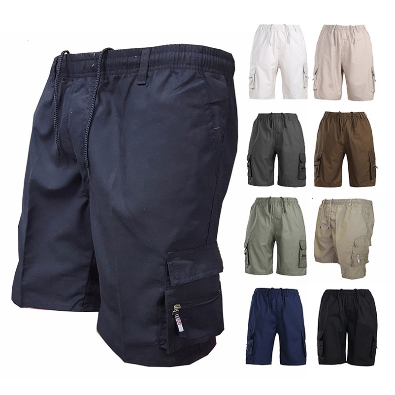 Men's Shorts Men's Shorts Summer Casual Shorts Bermuda Fashion Men's Solid Color Multi Pocket Drawstring Elastic Waist Cargo Shorts 230