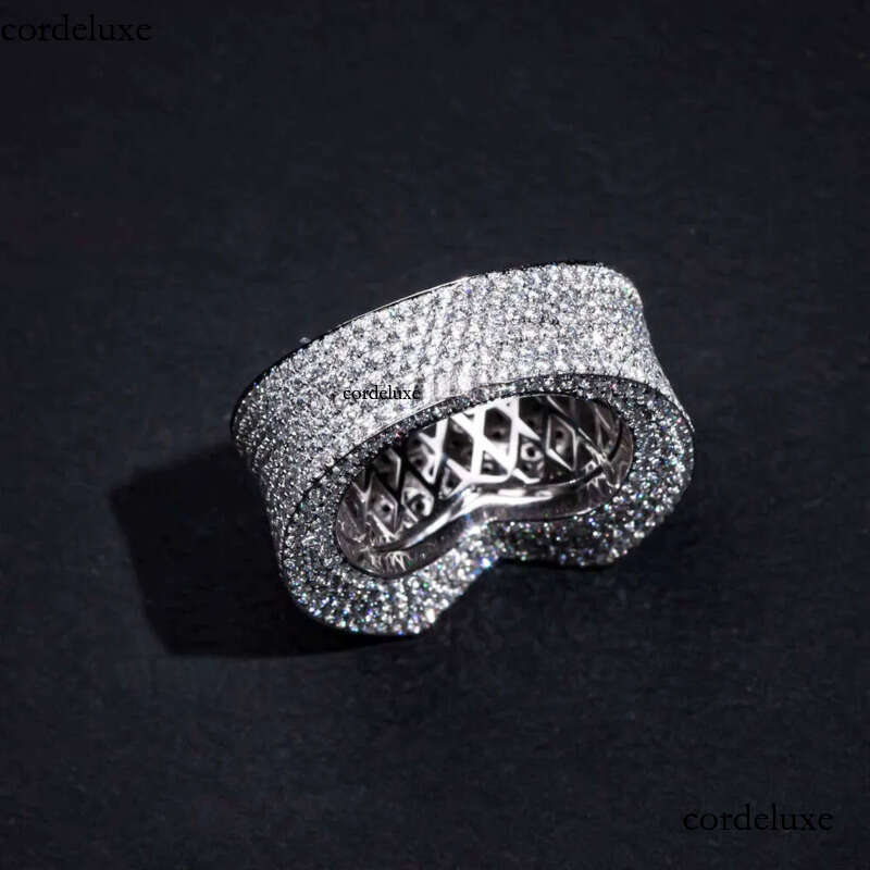 Hip-Hop Rock Style Iced Out 5-Point S Plated White Gold with DEF VVS Moissanite Men's Ring Popular Star Fashion da