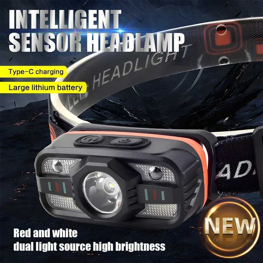 Rechargeable LED Headlamp Sensor Headlight With COB and LED Beads 6 Lighting Modes White and Red Light Fishing Light J250925