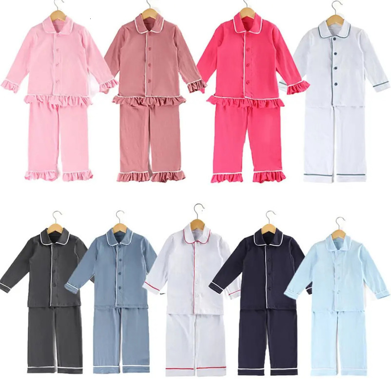 Mudbala Childrens Autumn Cotton Pajamas Sibling Matching Boys Girls Ruffle Pajamas Button Up Homewear 241118