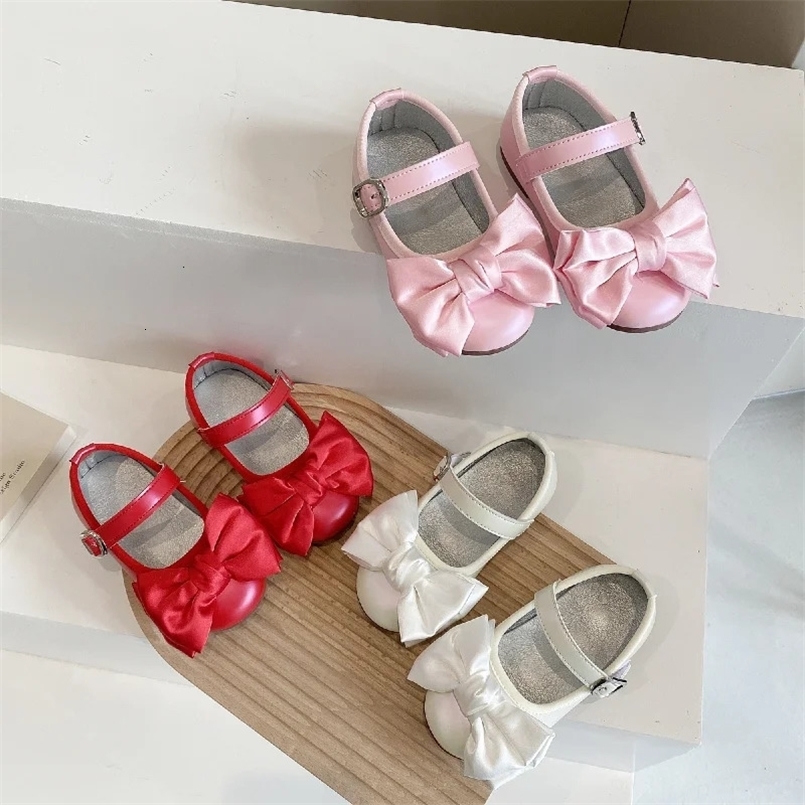 Spring Burst Round Toe Bow Decorative Flat Shoes Lovely All Match Childrens Shoes 250219