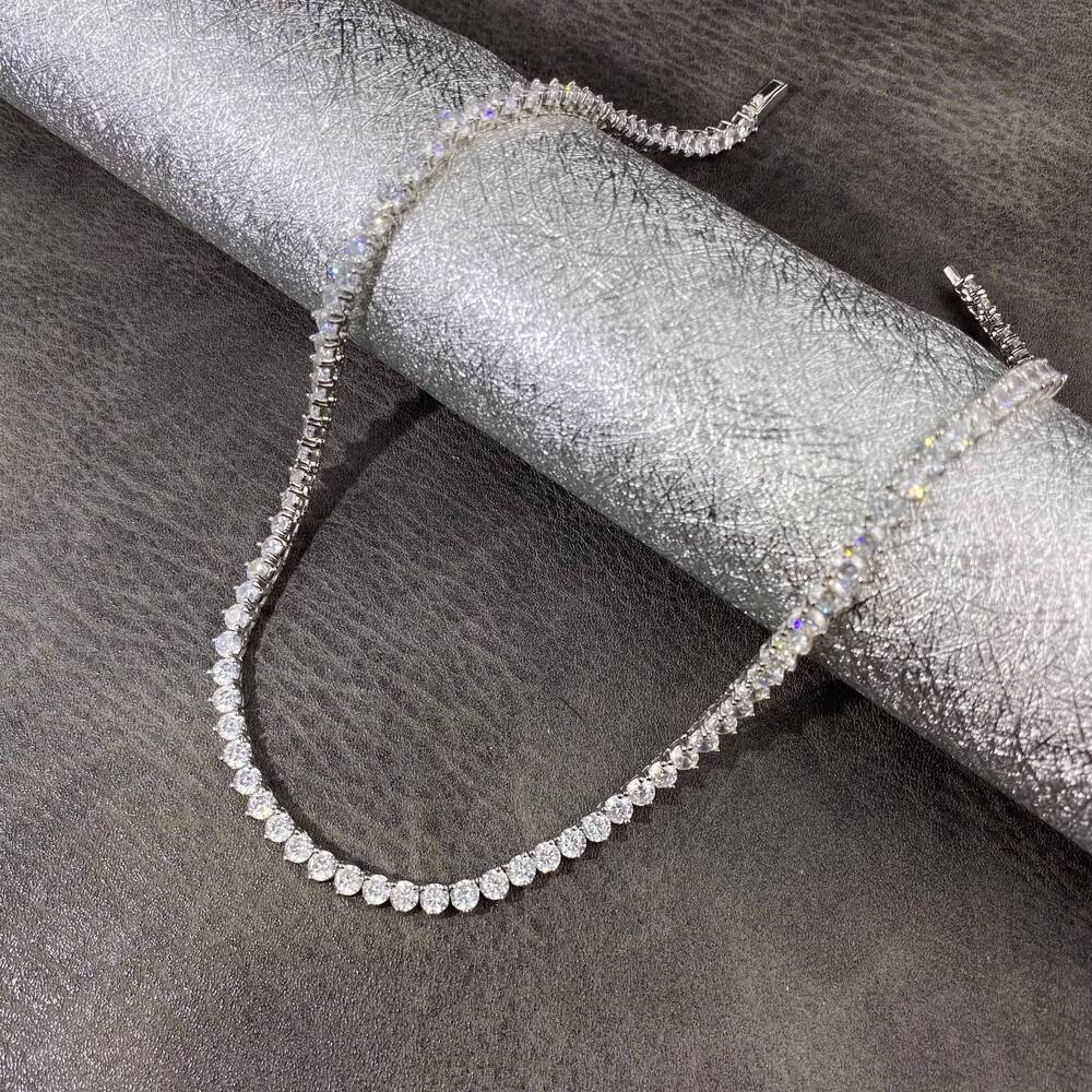 Hot Sell Hiphop Chain 4mm Setting CZ 3 Prong Tennis Chain Necklace Silver Color Yellow Moissanite Women Necklace