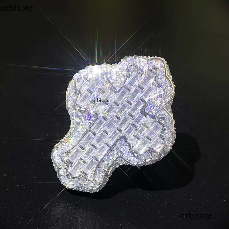 Hip Hop Square T Zircon Cross Copper Real Gold Plated Finger Ring Jewelry Gift