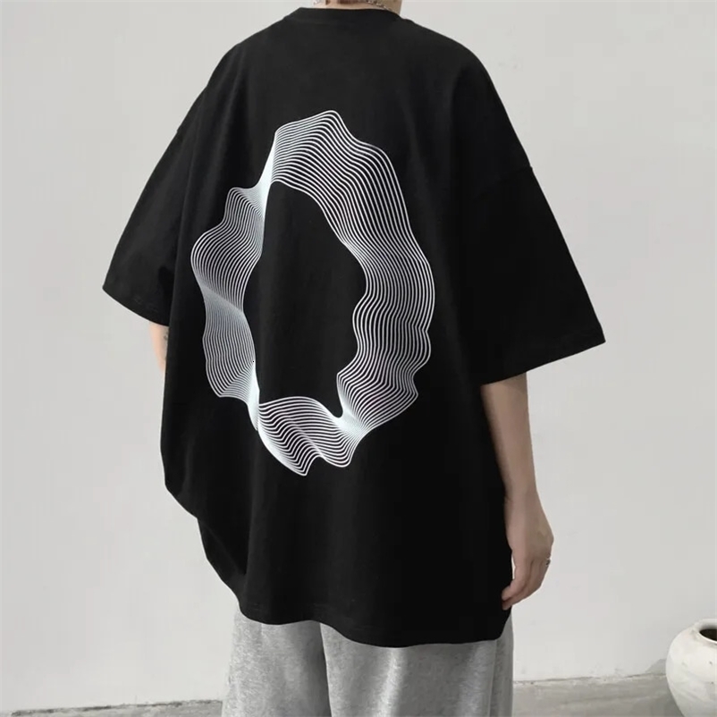 Irregular Round Printed Short Sleeve T-shirt Man Summer Loose Oversized Cotton T Shirt Fashion Round Neck Cotton Tees Y2k Tops 240409