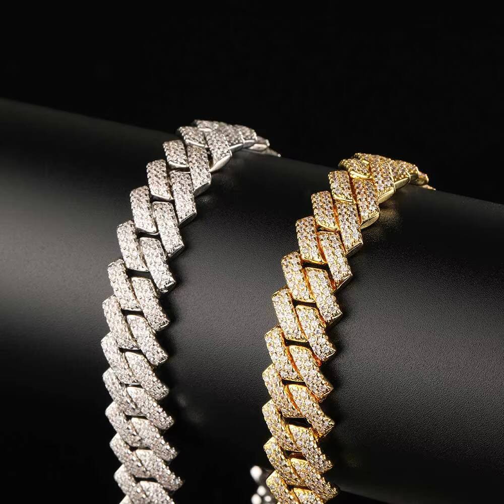 trend 14mm Gold Prong Iced Out Diamond Cuban Link Chain Hip Hop Mens Fashion Jewelry Necklace for Women