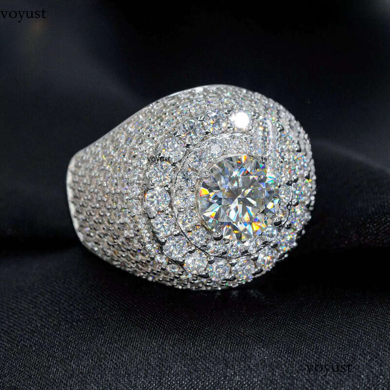 Fashion Fine Jewelry 2 ct Central Cluster Real Gold Plated Sier Rings Men Iced Out VVS Moissanite Ring