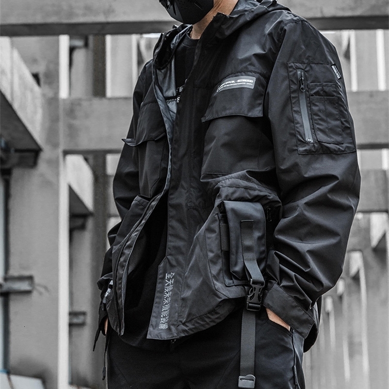 Men's Jackets PFNW Spring And Autumn Men's Wear Functional Loose Jacket Coat Solid Black Hooded Windproof Splicing Windbreaker Punk 12A5324 