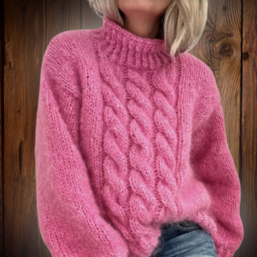 Autumn Winter New High Neck Pullover Thick Knit Jacquard Sweater Women's Knitted Top