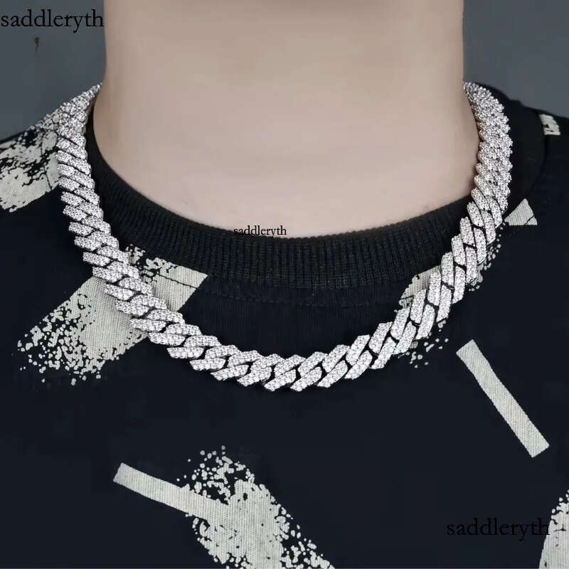 Factory wholesale new arrivals 18mm VVS Necklace Hot Sale Bling Moissanite Sterling Sier Cuban Link Chain Hip Hop Jewelry