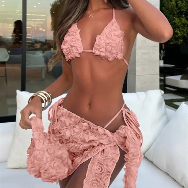 Bikini Bodysuit Swimwear Women With Skirt Bathing Suit Summer Ruffle Splice Print Beachwear Holiday Bikini Cover Ups Outfits 250118