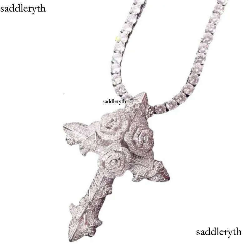 Hip hop rose cross pendant necklace mens copper inlaid zircon hip-hop trendy jewelry
