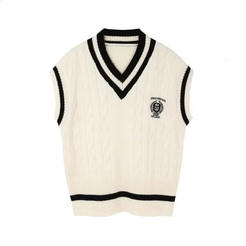 TKNOLEGE SpringSummer Knitted Vest Womens Sweater Korean Version British College Style Sandal Pattern Top 240819