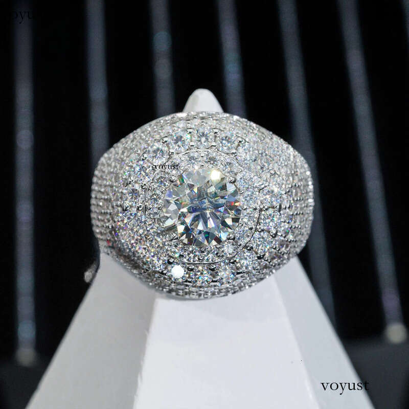 Fashion Fine Jewelry 2 ct Central Cluster Real Gold Plated Sier Rings Men Iced Out VVS Moissanite Ring