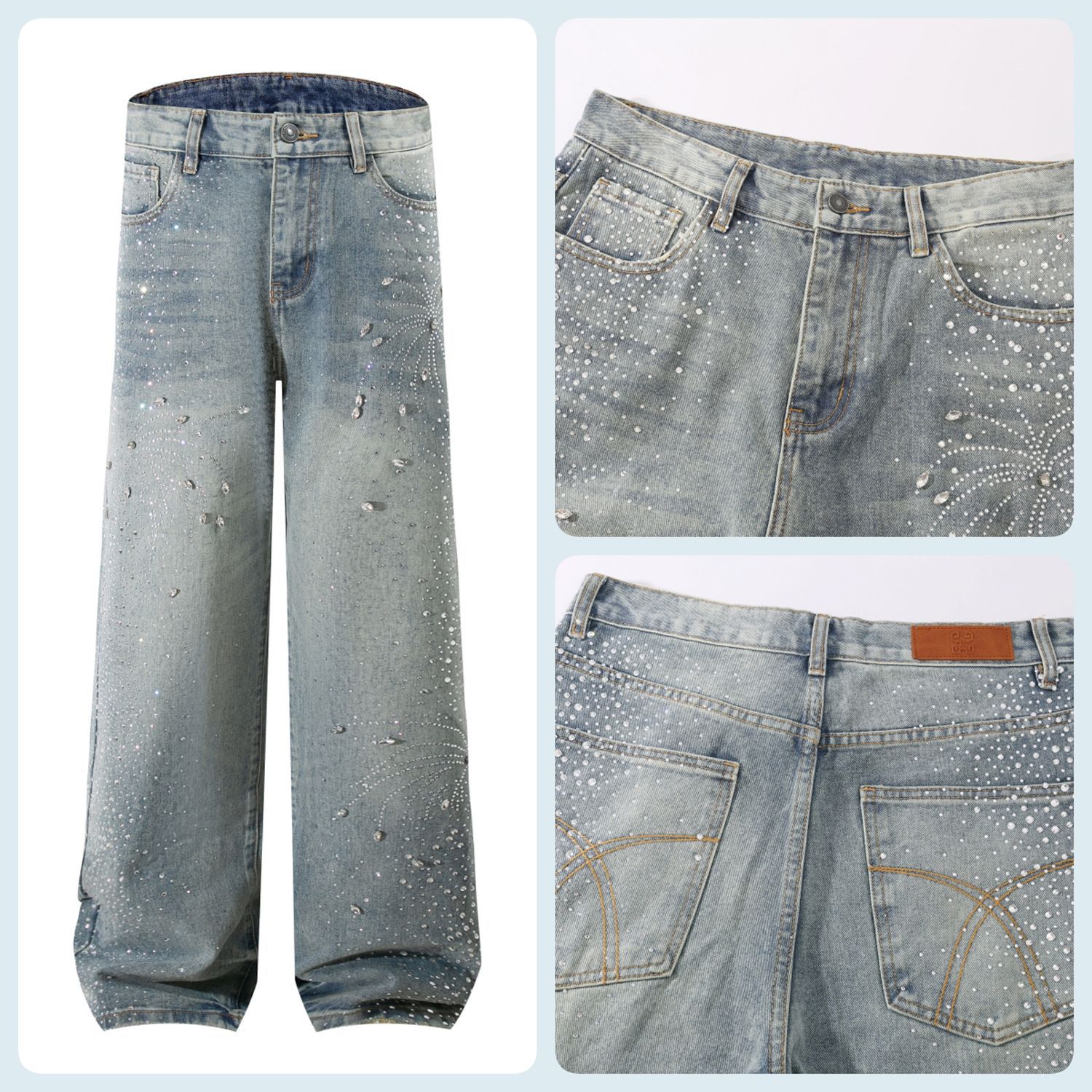 Fall new style beaded denim pants - American-style heavy craftsmanship youth brand straight-leg denim pants - men's versatile style jeans Z250605