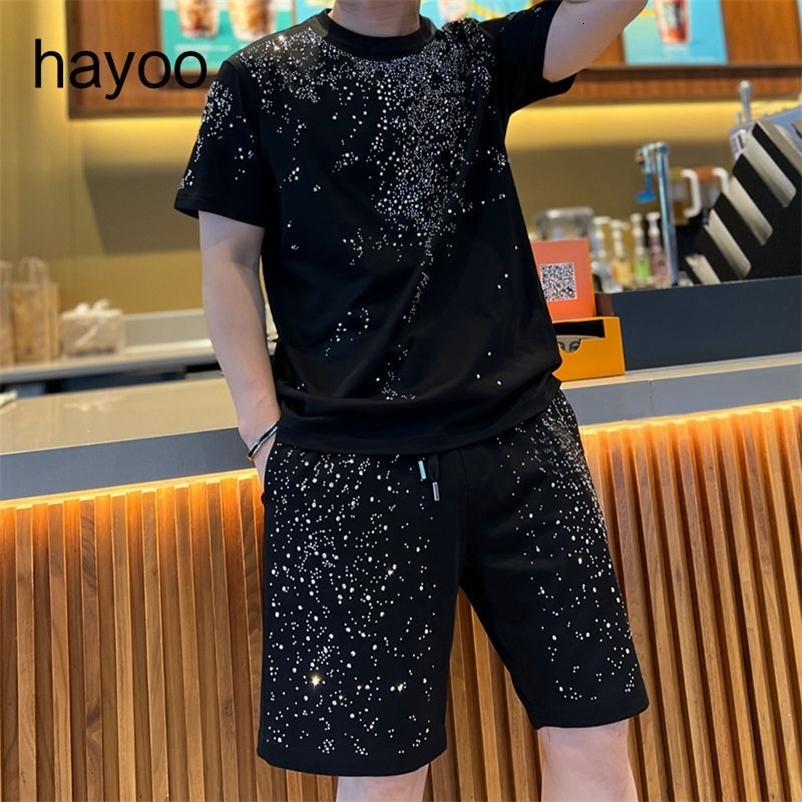 Men's Tracksuits Trend Heavy Industry Star Diamond Short Sleeve T-shirt Shorts Two Piece Men's Casual Summer Set 230330