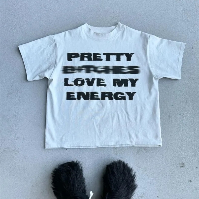 Y2k top retro street letter printed short sleeved mens T-shirt summer Harajuku couple casual loose oversized T-shirt 241231