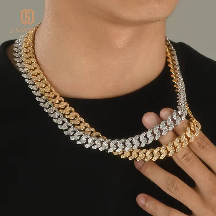 JWY Hip Hop Jewelry 12mm Diamond CZ Iced Out Miami Cuban Link Chain Necklace Chain for Men