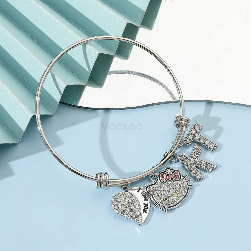 Sanrio Hello Kitty Charms Adjustable Bracelet Kit Cat Friendship Jewelry for Women And Girls I Love You Valentines Day Gift L250925