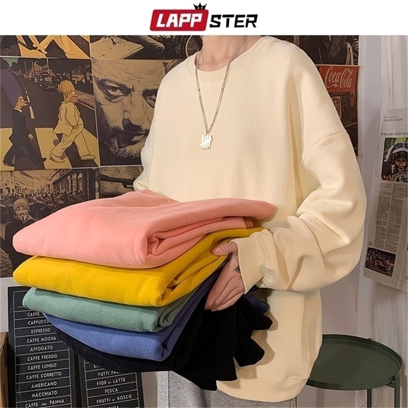 LAPPSTER Men Solid 22 Colors Harajuku Hoodies Mens Autumn Korean Fashions Oversized Sweatshirts Japanese Streetwear Clothes 201127