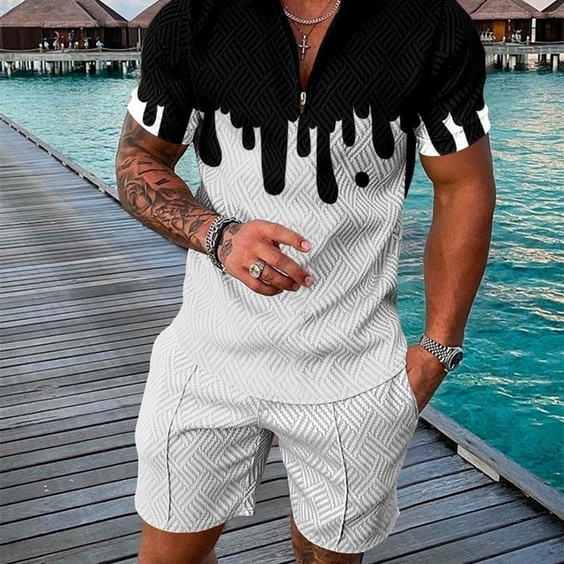 Men's Tracksuits Men's casual summer short-sleeved polo shirt and shorts two-piece set of men's street clothing Men's clothing 230