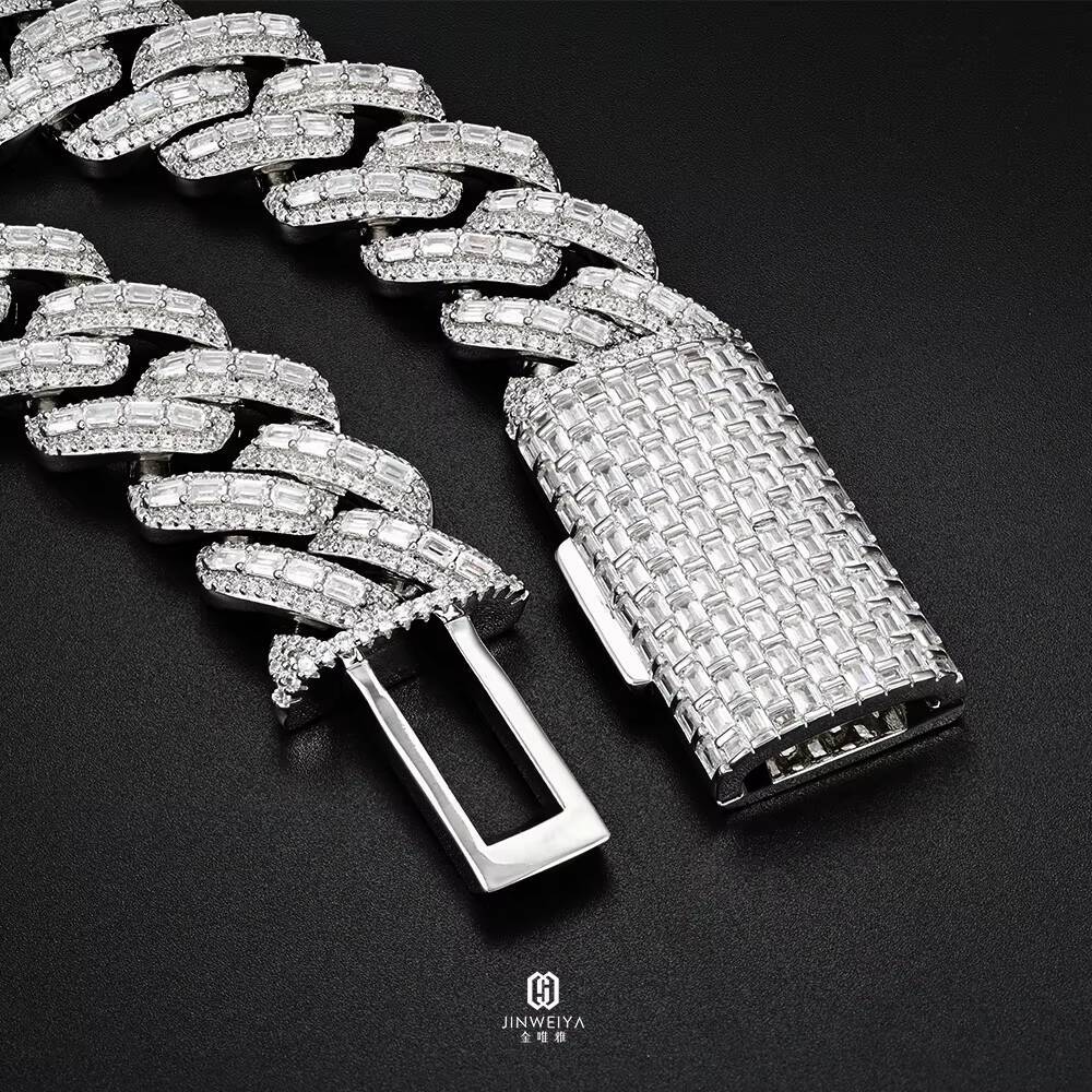 Best Quality 20MM Cuban Link Chains with Baguette Moissanite Diamond and Sterling Silver Hiphop Jewelrys Moissanite Necklaces