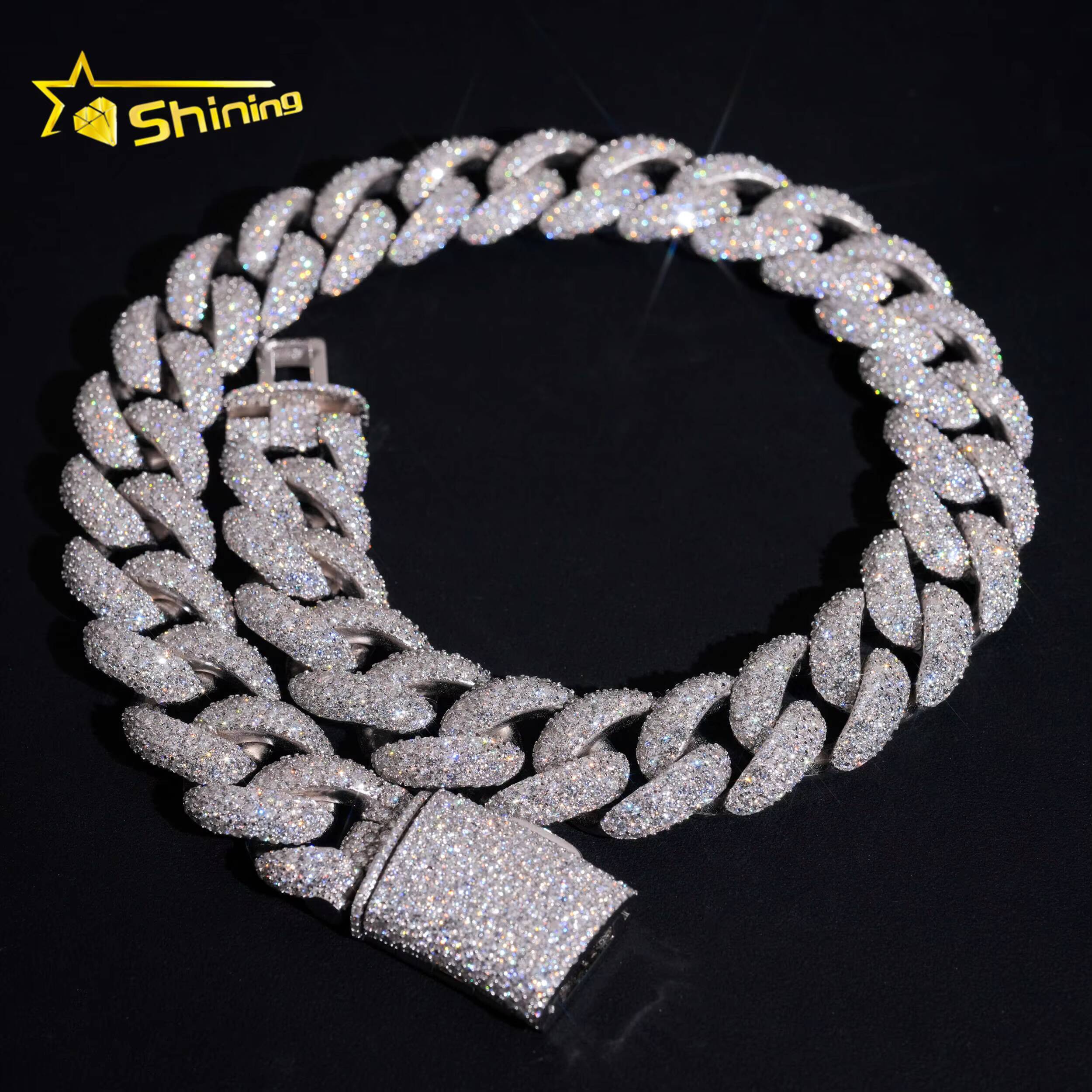Luxury Big Size 23mm Width Iced Out Cuban Link Moissanite Hip Hop Jewelry Customized Trend Men 925 Silver Moissanite Cuban Link Chain