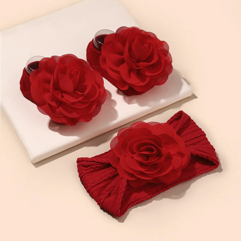 Flower Baby Headband and Socks Set born Girl Soft Nylon Hairband Elastic Floral Turban Short Sock Infant Headwear set 250528