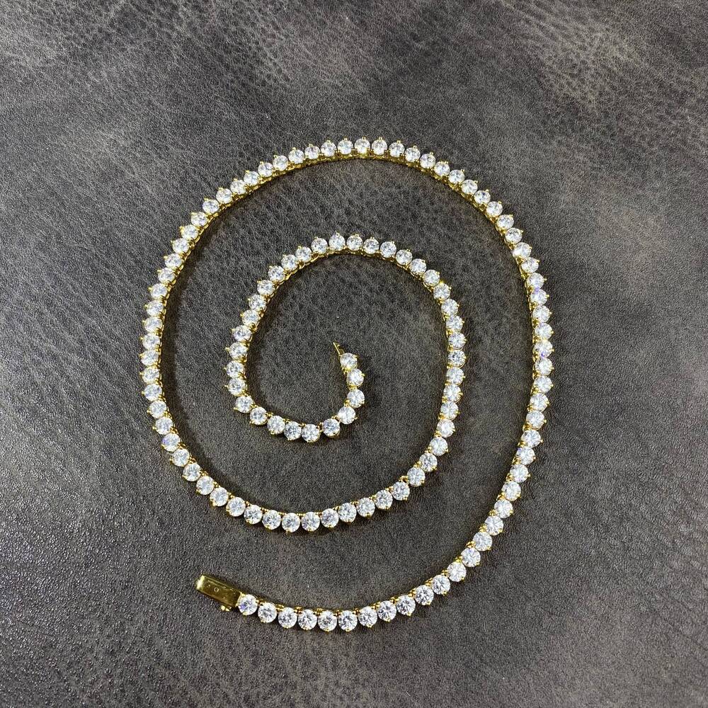 Hot Sell Hiphop Chain 4mm Setting CZ 3 Prong Tennis Chain Necklace Silver Color Yellow Moissanite Women Necklace