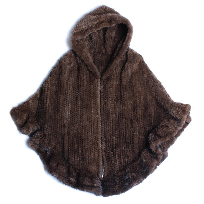 Winter Women Knitted Real Mink Fur Shawl Hooded Fashion 100%Natural Cape Jacket Lady Casual Warm Genuine Poncho 241126