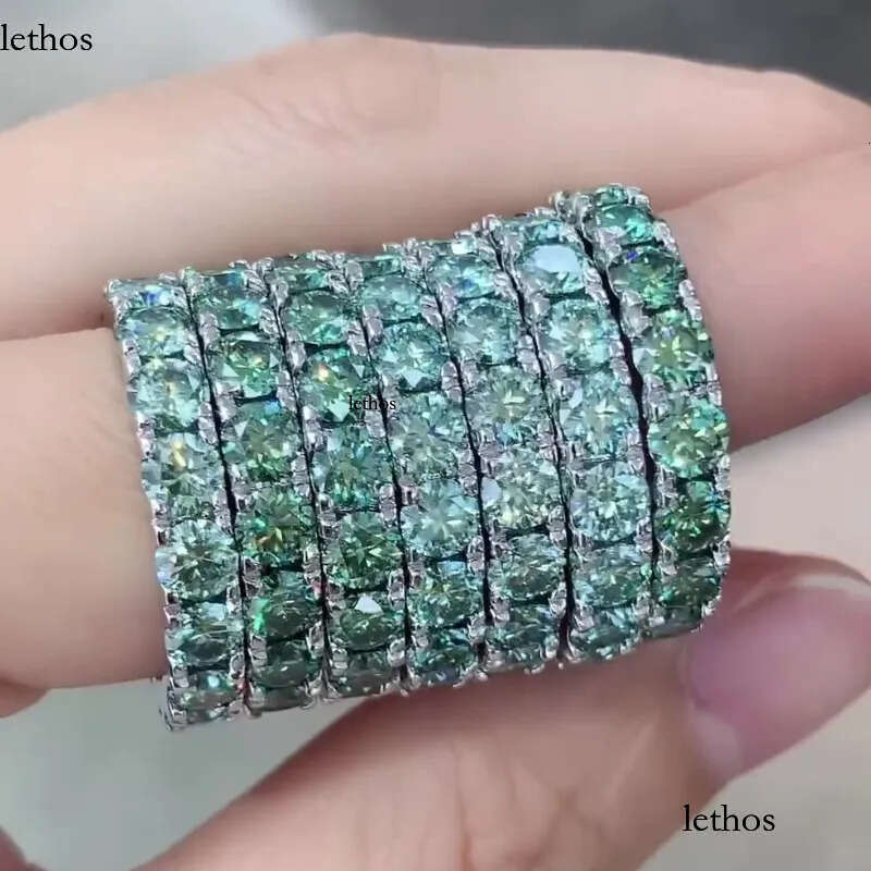 Men Women Rings Sterling Sier Dia Passed Test 4mm Blue Green Moissanite Ring for Party Wedding Nice Gift a4