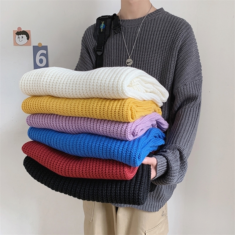 Men's Sweaters Korean Fashion Sweater Men Autumn Solid O Neck Knitwear Streetwear Male Clothes Harajuku Loose Knitted Pullovers Pull Homme 230808