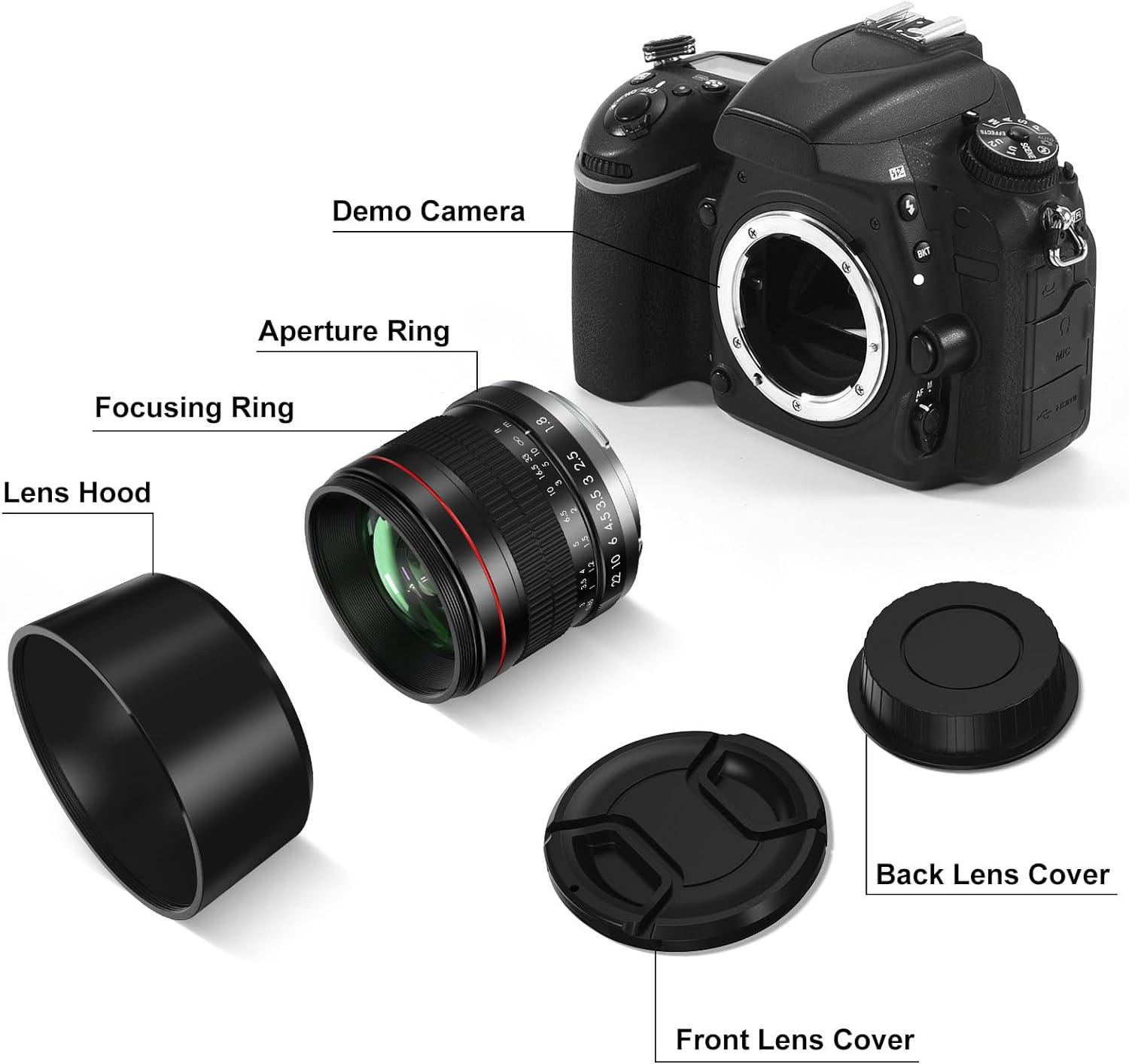 85mm F1.8 Manual Focus Portrait Lens Compatible with Full Frame & APS-C Cameras for Canon EOS Rebel EF/EF-S RF Mount Sony Alpha NEX E mount FE Nikon F