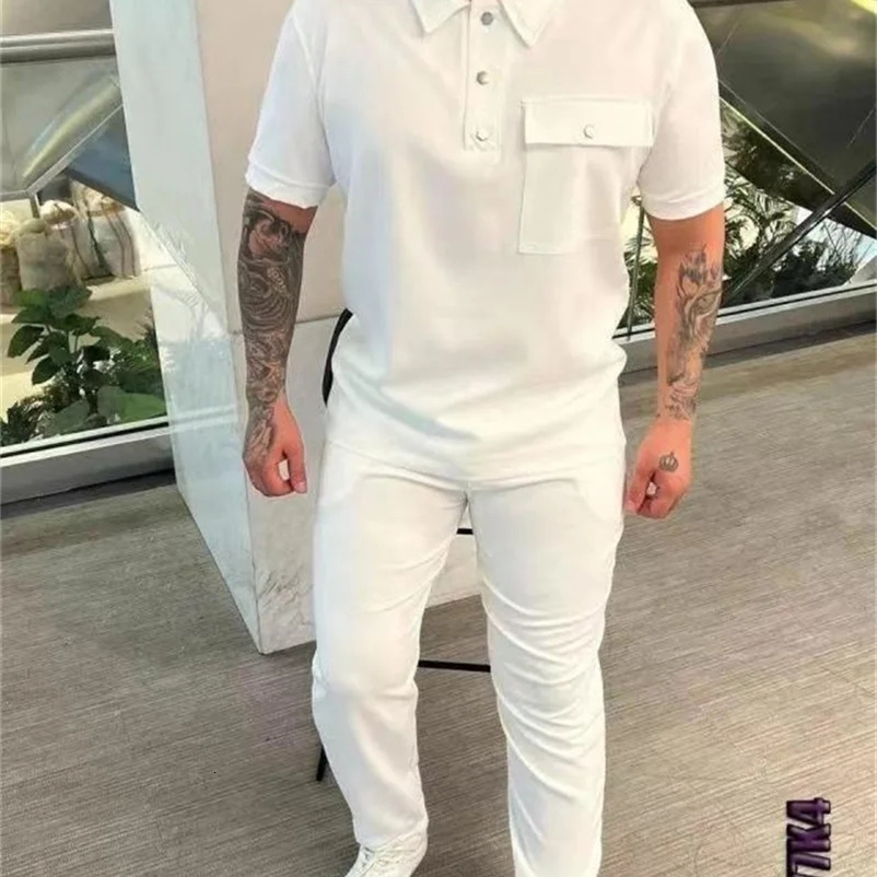 Summer mens short sleeved set fashionable pocket sports shirt short sleeved shirt mens two-piece set mens set S-XXXL 250422